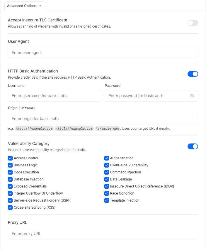 Scan Advanced Options