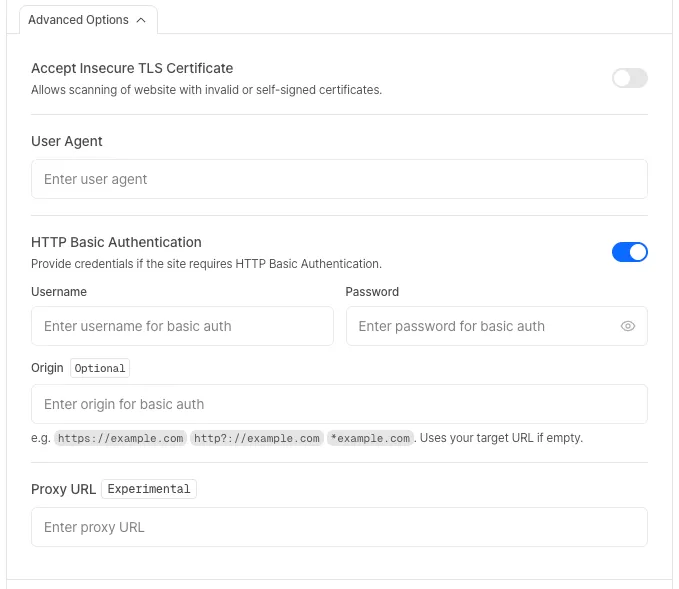 Scan Advanced Options