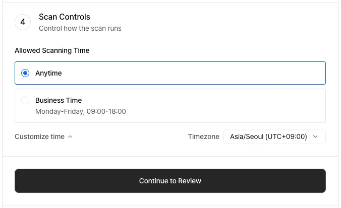 Allowed scanning time - default view