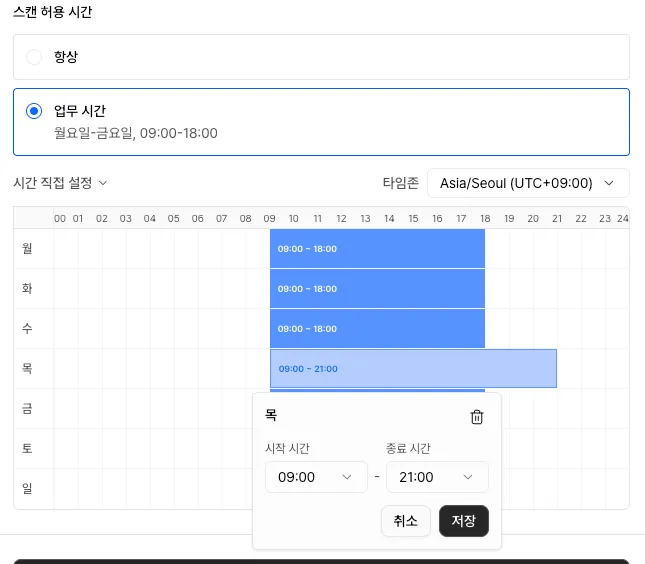 Allowed scanning time - customization