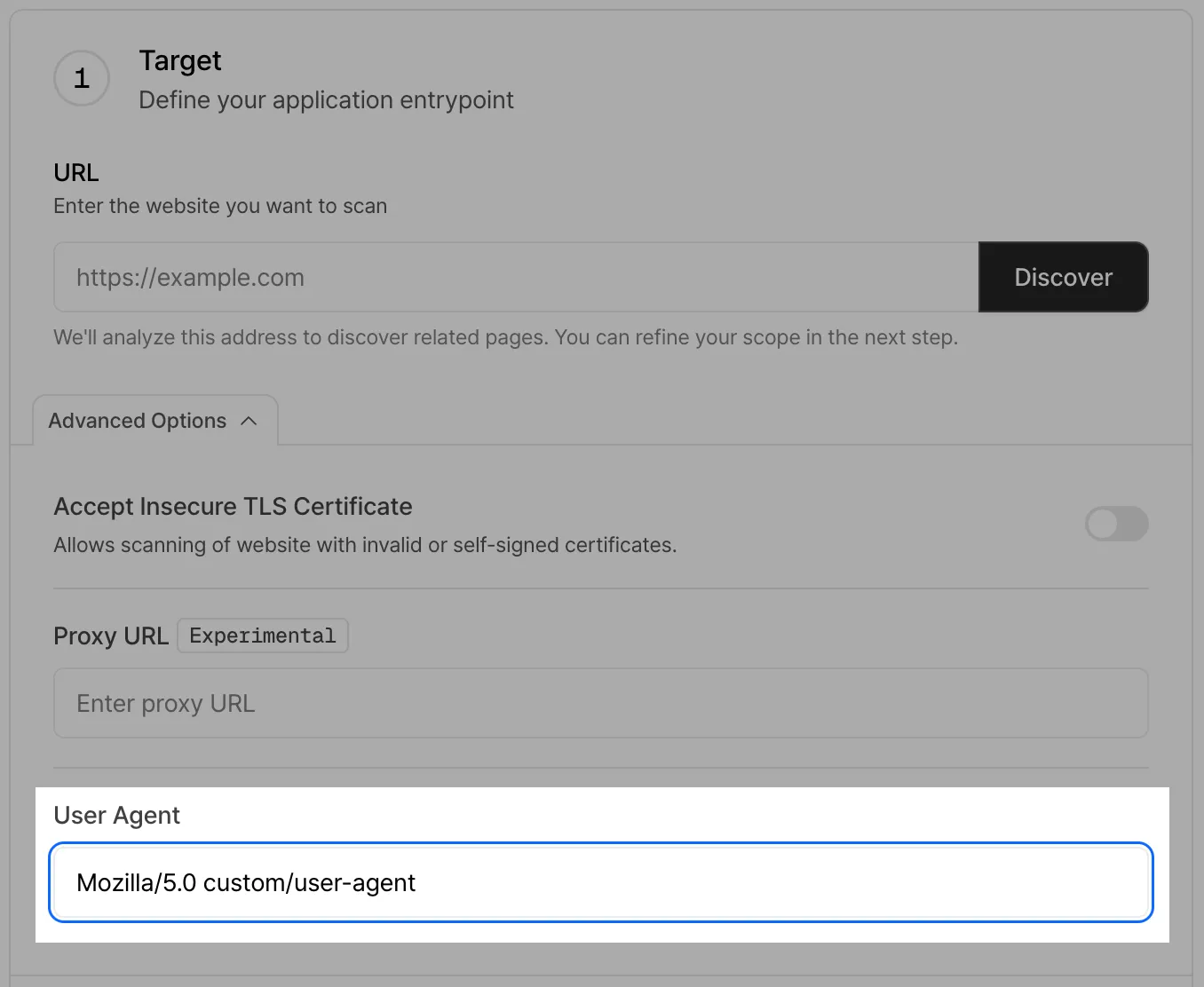Custom user agent input