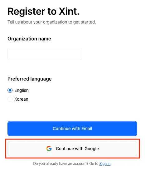 Screenshot of Google login button