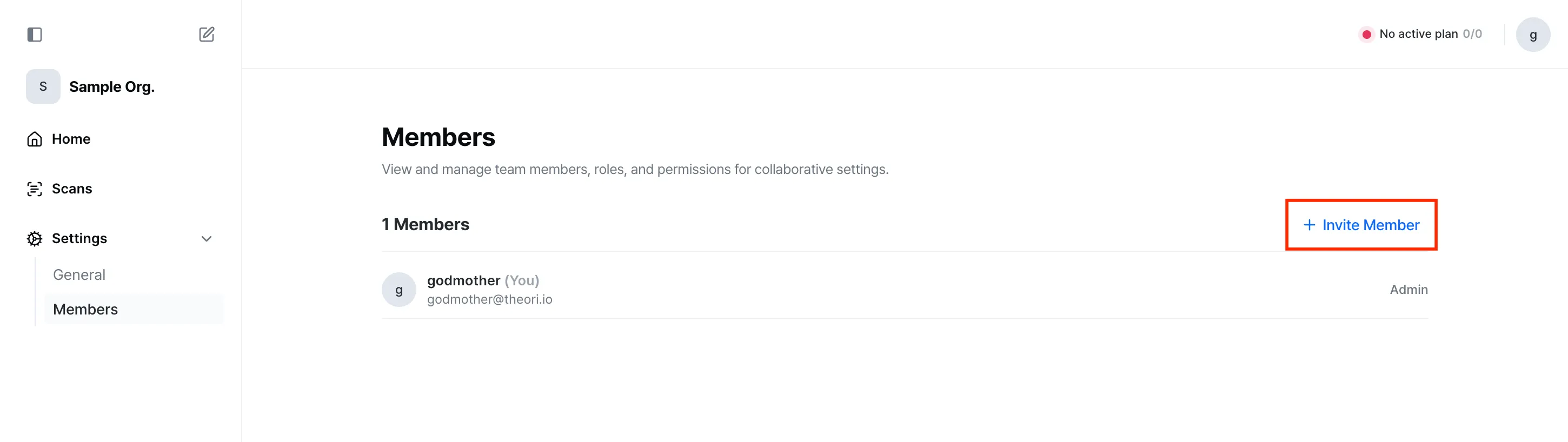 Screenshot for invite member button