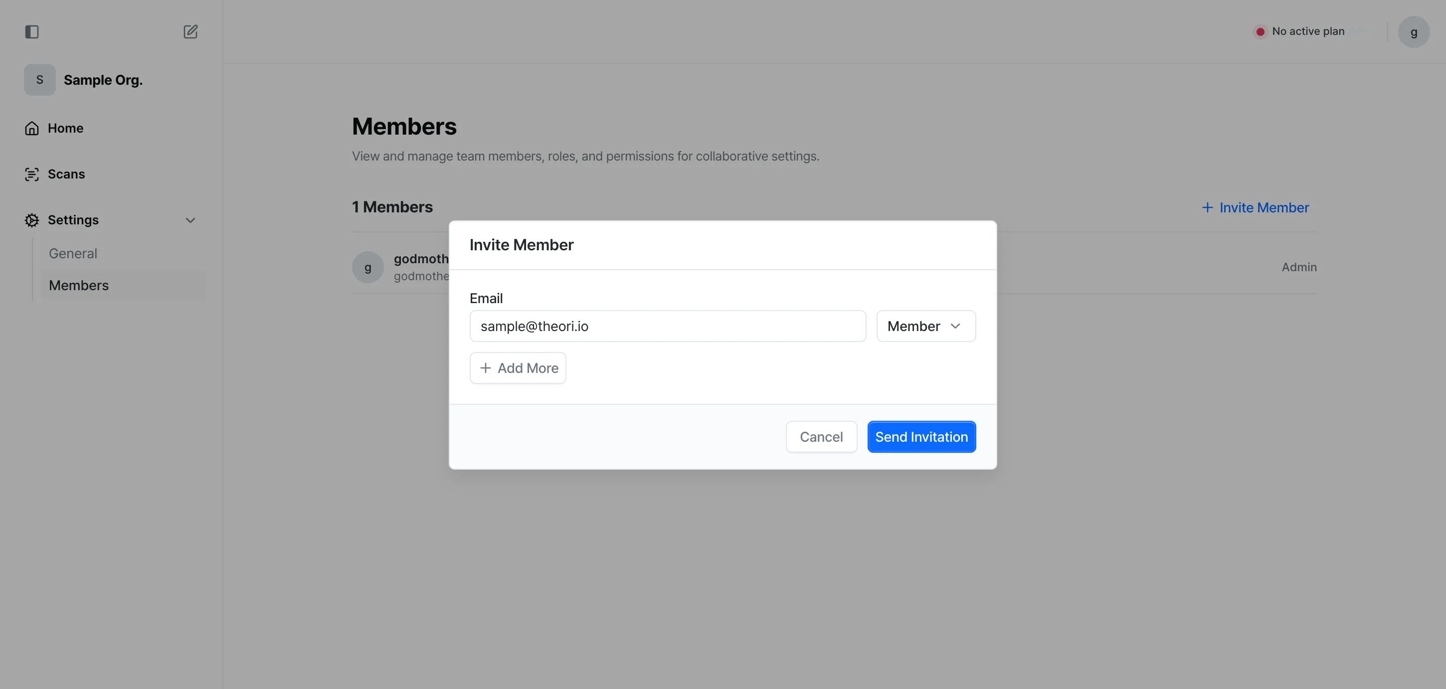 Screenshot for invite member form