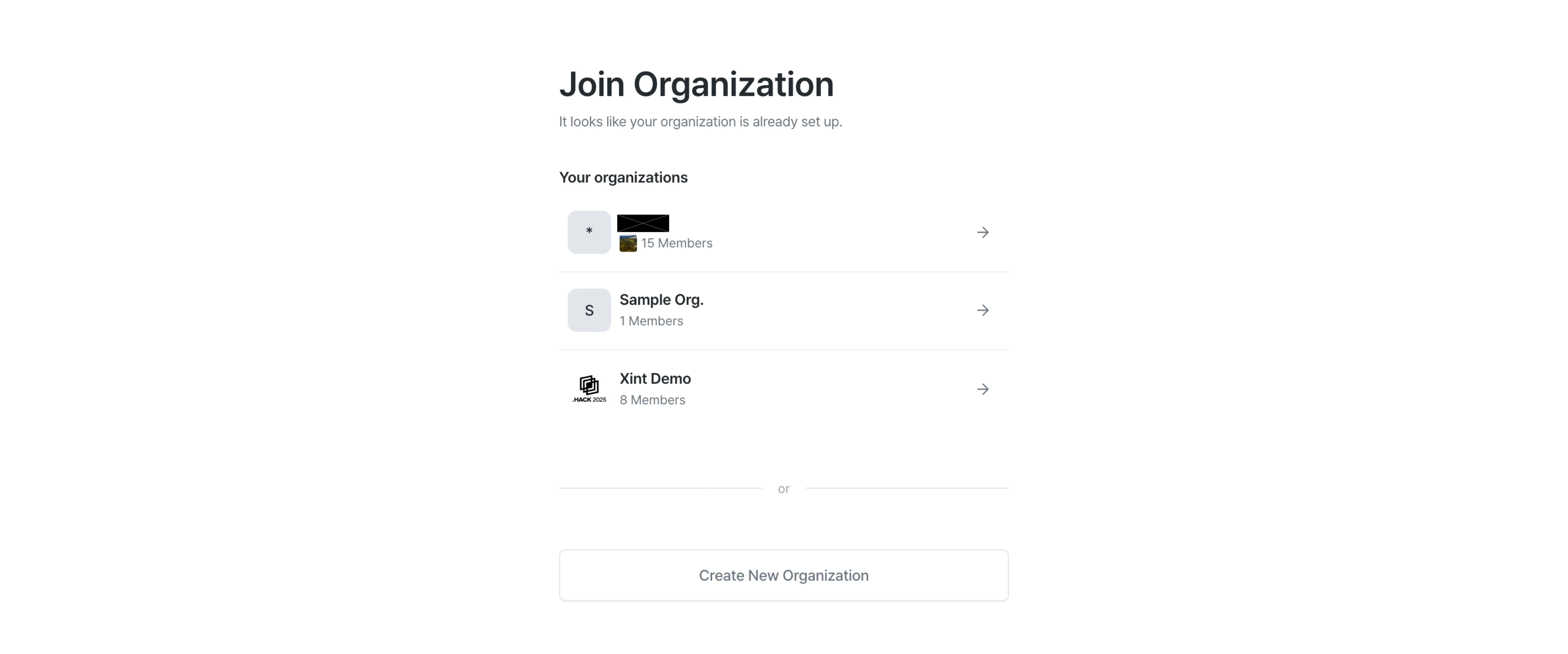 Screenshot of organization join form