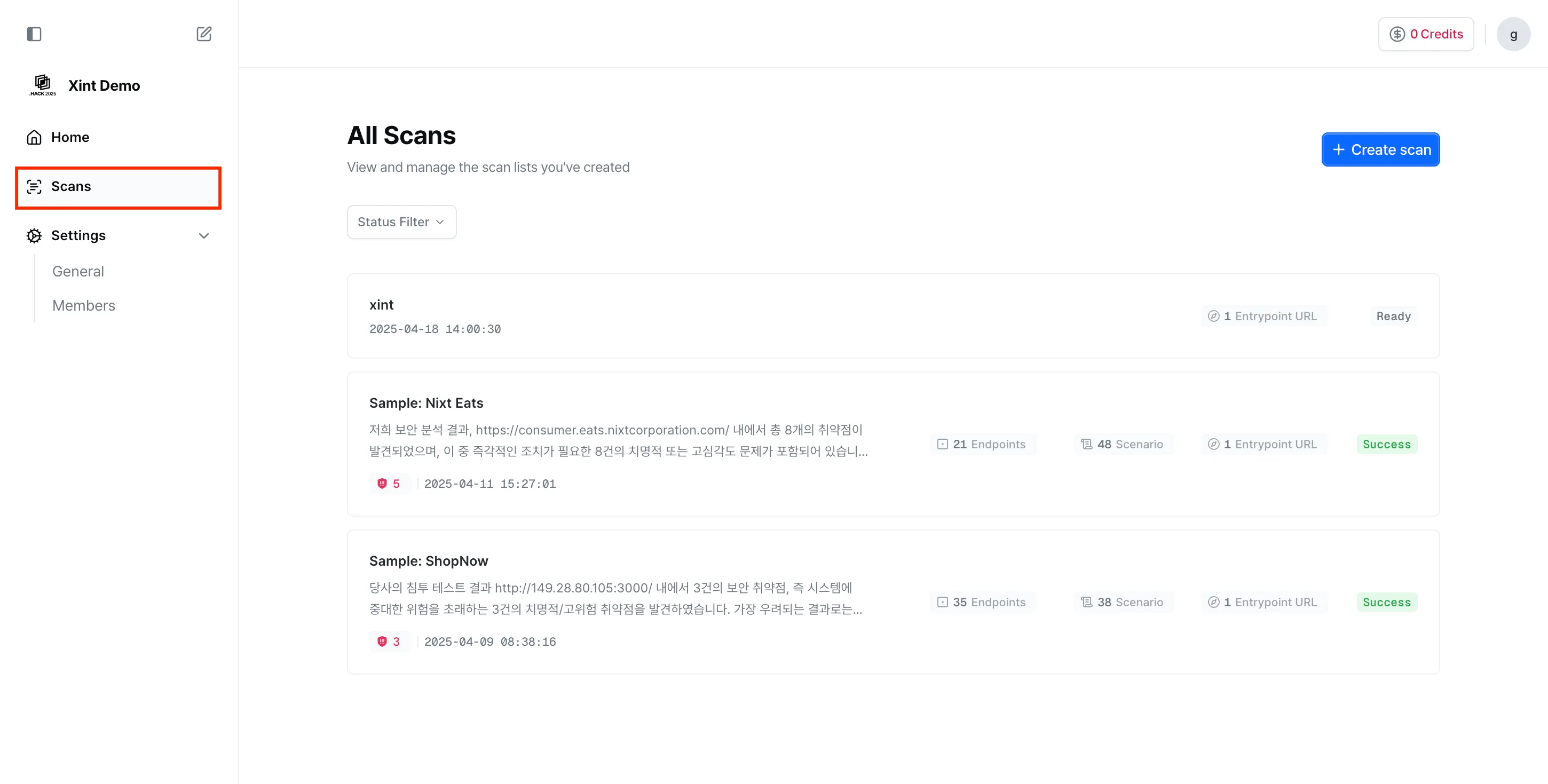 Scans Page Introduction