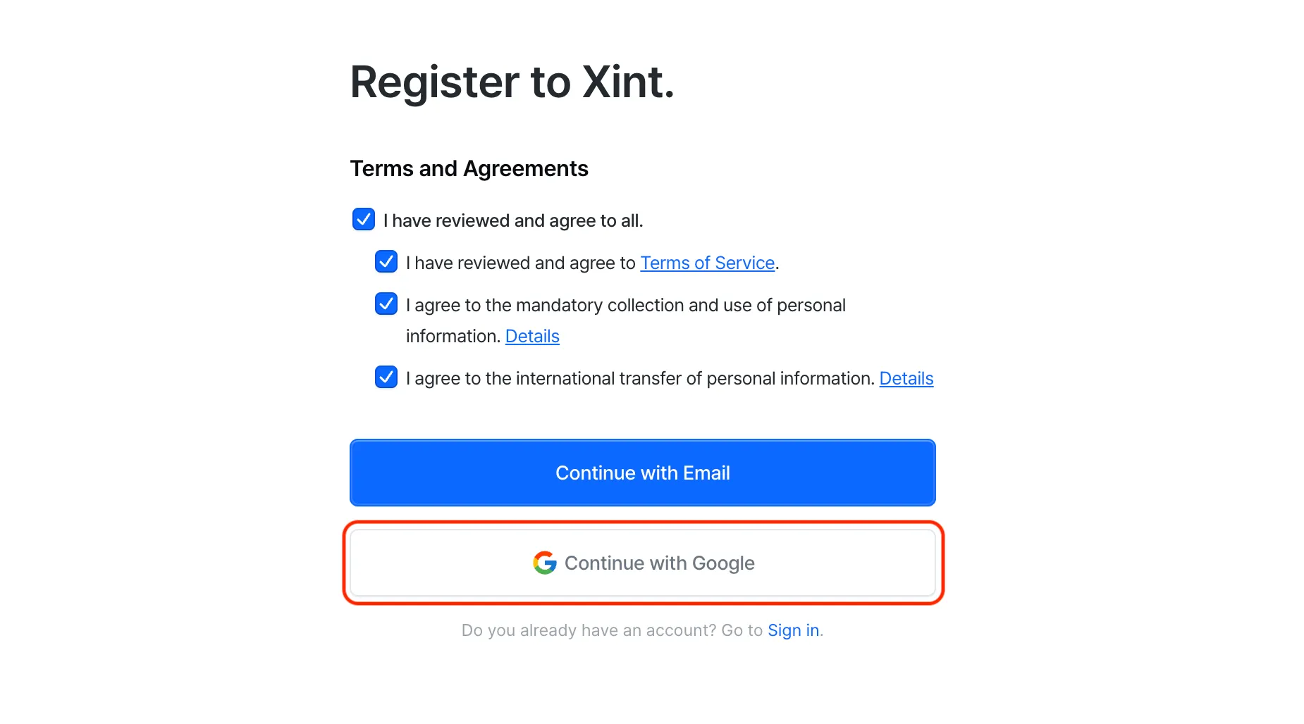 Screenshot of Google login button