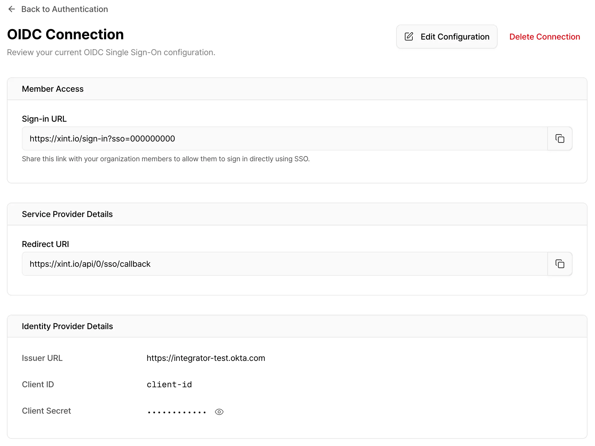 SSO configuration
page